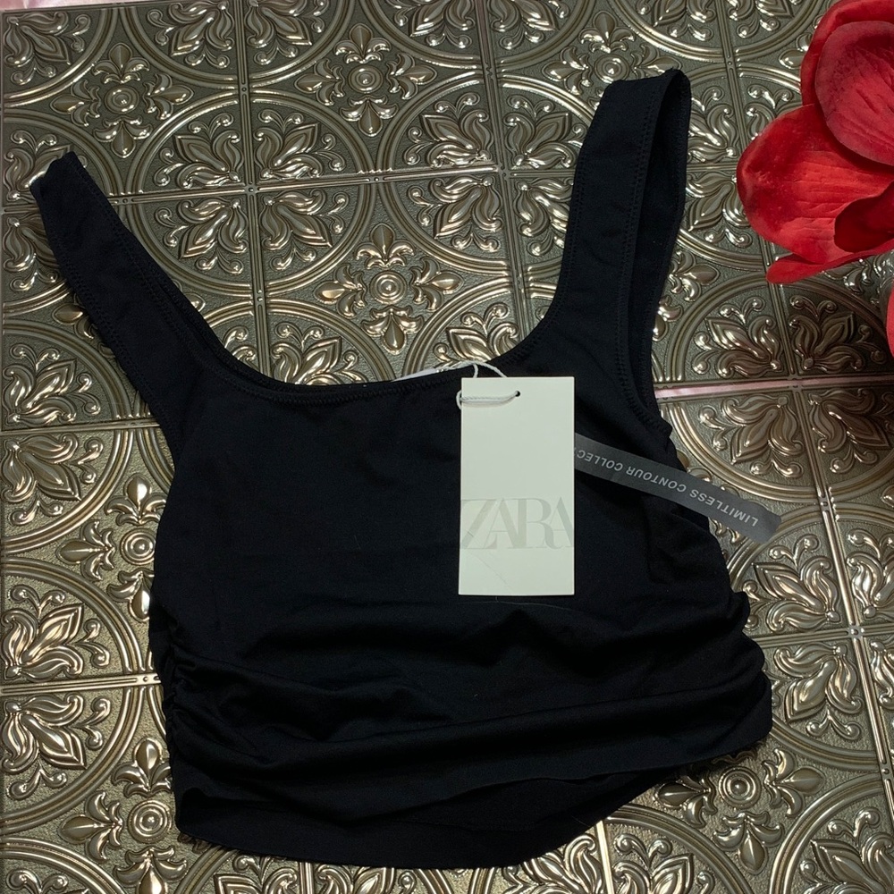 🌹Zara LIMITLESS CONTOUR COLLECTION • Black Bodycon Ruched CropTank Top - BODYCON